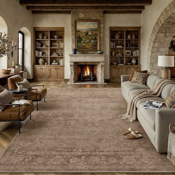 BERTHMEER 8'x10' Area Rugs for Living Room Dining Room Farmhouse Bedroom Office Oriental Vintage Traditional Carpets Non Slip Machine Washable Large Rugs,Brown