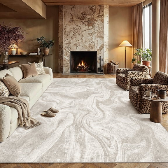 BERTHMEER 8'x10' Area Rugs for Living Room Large Abstract Bedroom Dining Room Farmhouse Modern Machine Washable Non-slip Contemporary Large Rugs,Beige