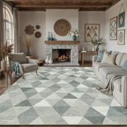 BERTHMEER 8'x10' Area Rugs for Living Room Large Gray and Green Polygon Modern Geometric Rugs for Bedroom Office Machine Washable Farmhouse Dining Room Rugs Non