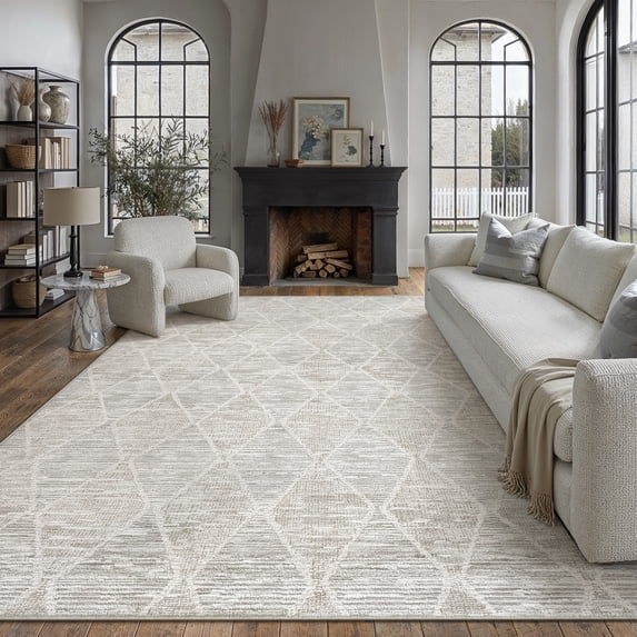 BERTHMEER 8'x10' Area Rugs for Living Room Large Gray Modern Geometric Rugs for Bedroom Office Machine Washable Checkered Rhombus Pattern Farmhouse Dining Room Rugs Non Slip Contemporary Carpets