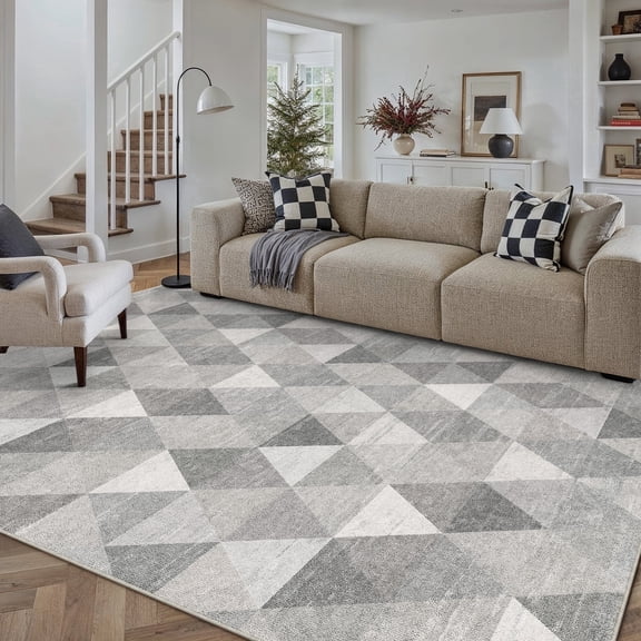 BERTHMEER 8'x10' Area Rugs for Living Room Large Gray Modern Polygon Geometric Rugs for Bedroom Office Machine Washable Farmhouse Dining Room Rugs Non Slip Contemporary Carpets