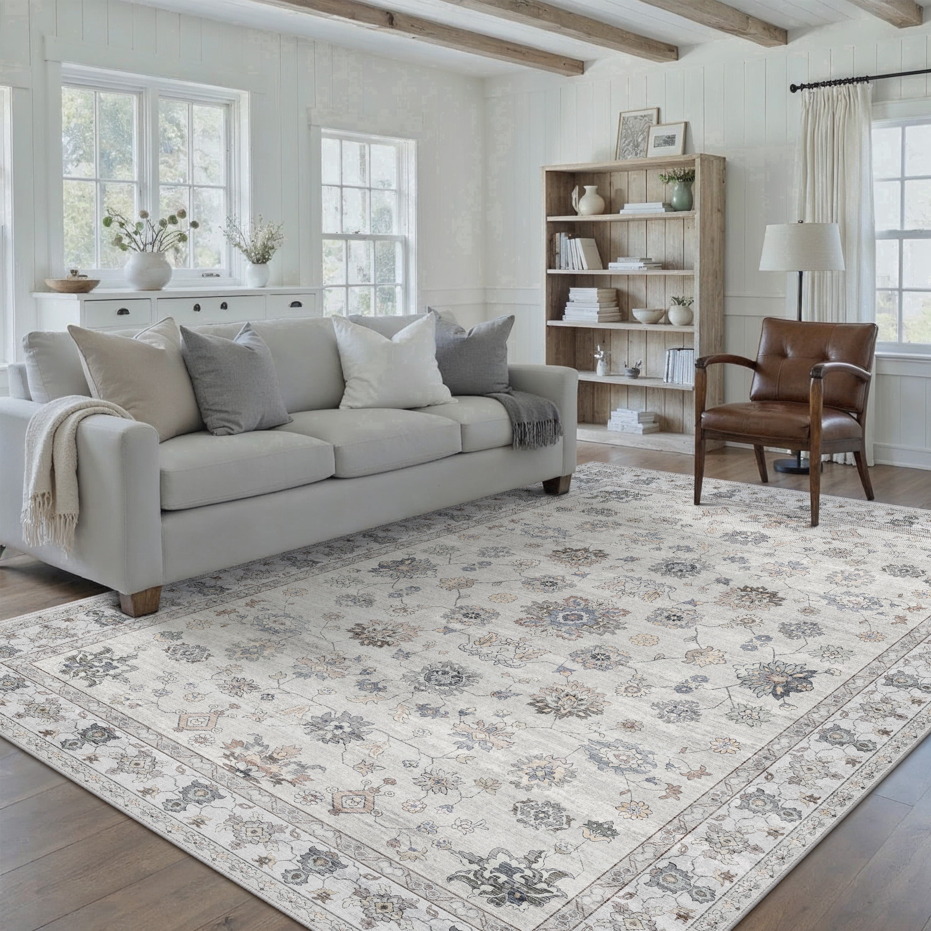 BERTHMEER 8'x10' Area Rugs for Living Room Large Vintage Gray Carpets for Bedroom Office Machine Washable Farmhouse Dining Room Oriental Rugs Non Slip Traditional Distressed Rugs