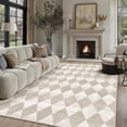 thumbnail image 1 of BERTHMEER 8'x10' Area Rugs for Living Room Modern Rhombus Checkered Rug Dining Room Bedroom Kitchen Non Slip Washable Farmhouse Office Geometric Contemporary Rugs Carpets,Beige, 1 of 7