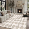 thumbnail image 1 of BERTHMEER 8'x10' Area Rugs for Living Room Modern Rhombus Checkered Rug Dining Room Bedroom Kitchen Non Slip Washable Farmhouse Office Geometric Contemporary Rugs Carpets,Beige, 1 of 6