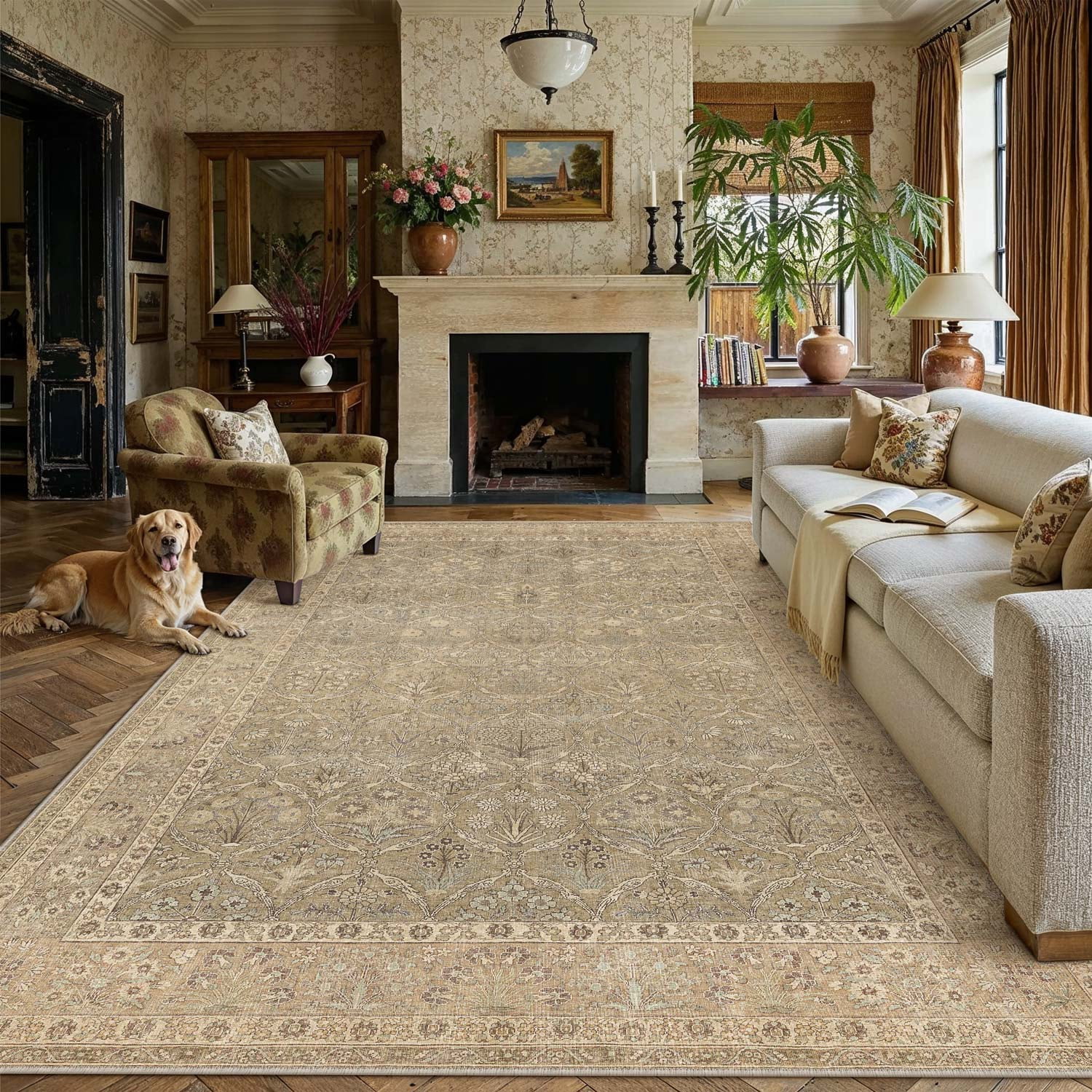berthmeer 8'x10' area rugs for living room office dining room bedroom farmhouse oriental rugs non slip traditional vintage oriental distressed rugs carpets,golden brown