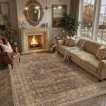 BERTHMEER 8'x10' Area Rugs for Living Room Vintage Brown Rugs for Bedroom Home Office Machine Washable Large Farmhouse Dining Room Oriental Rugs Non Slip Traditional Distressed Carpets