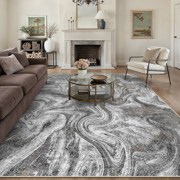BERTHMEER 8'x10' Area Rugs Rugs for Living Room Bedroom Office Farmhouse Dining Room Non Slip Large Abstract Washable Contemporary Modern Indoor Rugs,Black Golden