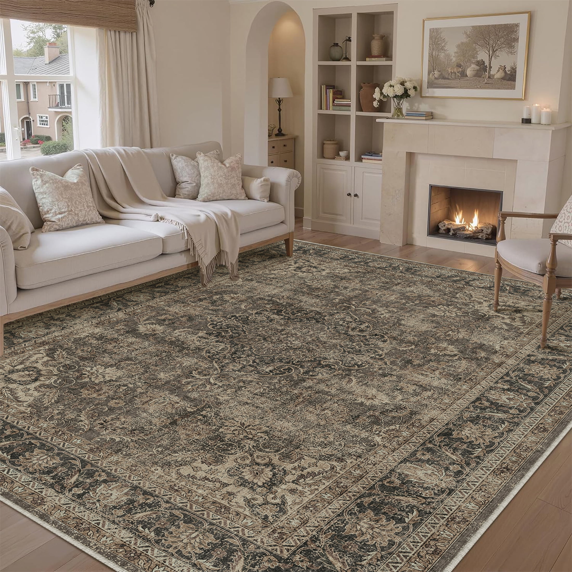 BERTHMEER 8'x10' Area Rugs for Living Room Bedroom Vintage Brown