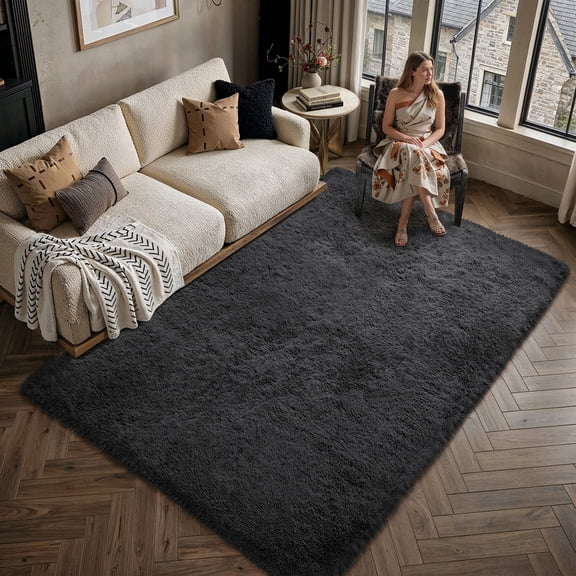 BERTHMEER 8'x10' Shag Area Rugs for Living Room Bedroom Dinning Room Plush Pile Soft Fluffy Modern Contemporary Indoor Carpets Washable Rugs, Gray