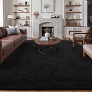 BERTHMEER 8'x10' Shag Area Rugs for Living Room Bedroom Dinning Room Soft Plush Pile Fluffy Fuzzy Indoor Modern Carpets Washable Rugs, Black