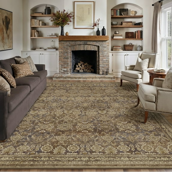 BERTHMEER 8'x10' Area Rugs for Living Room Large Vintage Rugs for Bedroom Kitchen Dining Room Farmhouse Office Indoor Non-slip Washable Brown Traditional Distressed Rugs