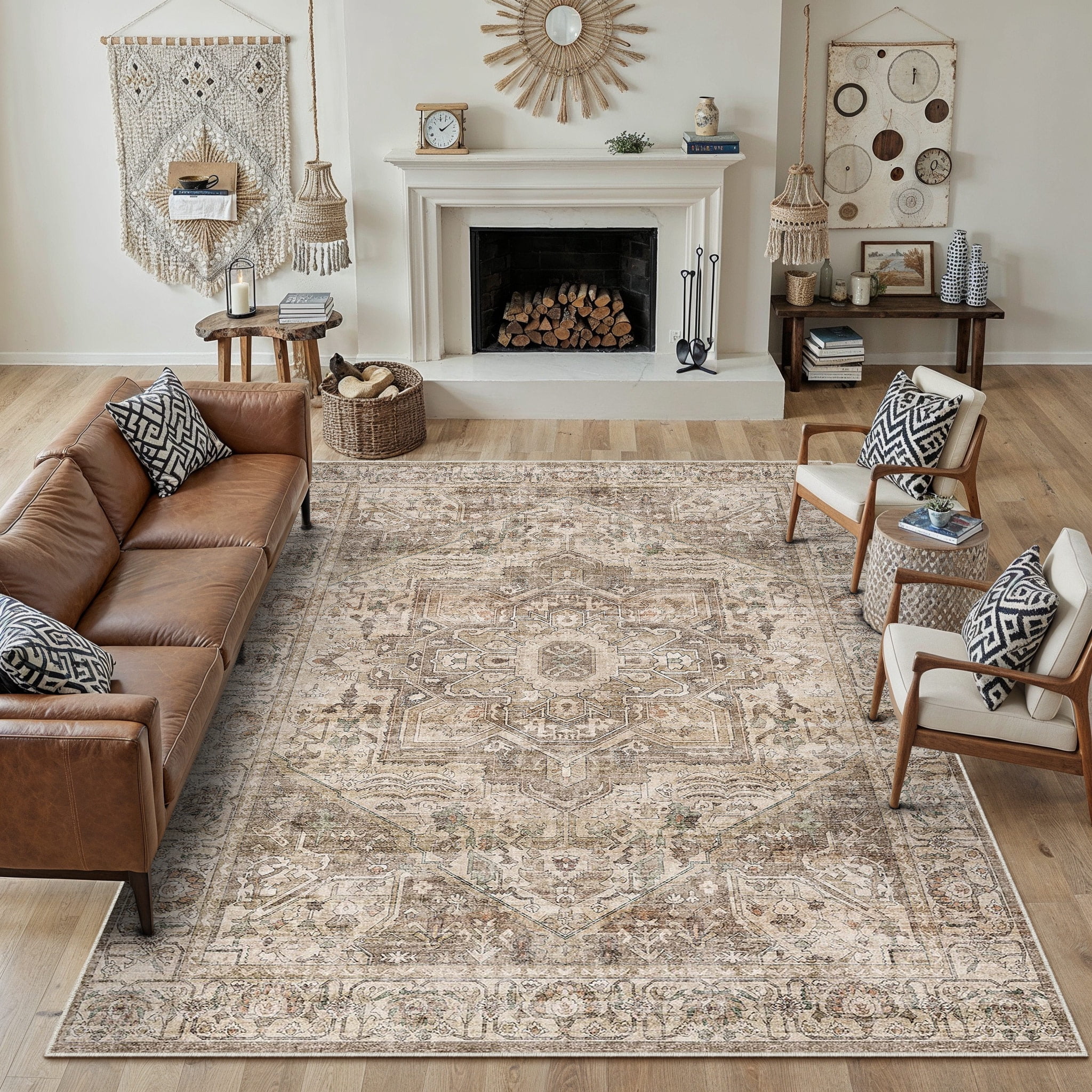 berthmeer 8'x10' large area rugs for living room bedroom vintage distressed rugs washable non-slip, gold brown
