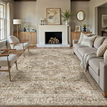 BERTHMEER 8'x10' Large Area Rugs for Living Room Bedroom Vintage Distressed Rugs Washable Non-slip, Gold Brown