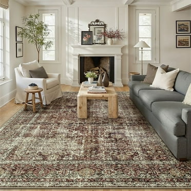 BERTHMEER 8'x10' Area Rugs for Living Room Bedroom Vintage Distressed Rugs Washable Non-slip, Rust