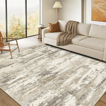 BERTHMEER 8'x10' Area Rugs for Living Room Large Abstract Bedroom Dining Room Machine Washable Non-slip Contemporary Rugs,Brown&Yellow