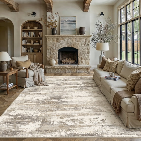 BERTHMEER 8'x10' Area Rugs for Living Room Large Abstract Bedroom Dining Room Machine Washable Non-slip Contemporary Rugs,Brown&Yellow