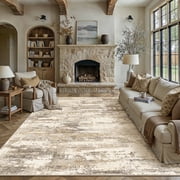BERTHMEER 8'x10' Area Rugs for Living Room Large Abstract Bedroom Dining Room Machine Washable Non-slip Contemporary Rugs,Brown&Yellow