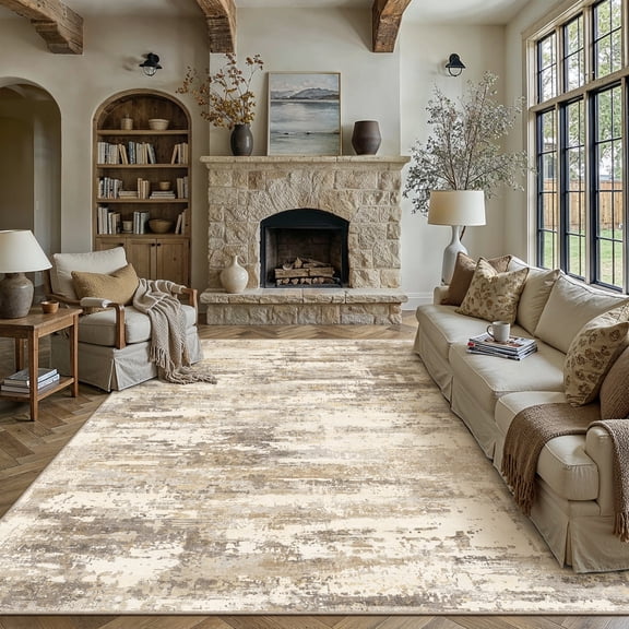 BERTHMEER 8'x10' Area Rugs for Living Room Large Abstract Bedroom Dining Room Machine Washable Non-slip Contemporary Rugs,Brown&Yellow
