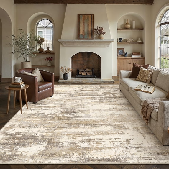 BERTHMEER 8'x10' Area Rugs for Living Room Large Abstract Bedroom Dining Room Machine Washable Non-slip Contemporary Rugs,Brown&Yellow