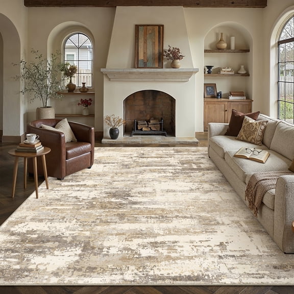BERTHMEER 8'x10' Area Rugs for Living Room Large Abstract Bedroom Dining Room Machine Washable Non-slip Contemporary Rugs,Brown&Yellow