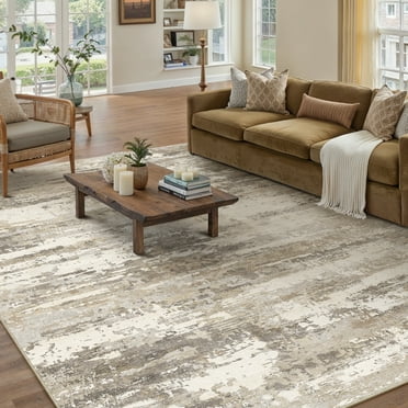 BERTHMEER 8'x10' Area Rugs for Living Room Large Abstract Bedroom Dining Room Machine Washable Non-slip Contemporary Rugs,Brown&Yellow