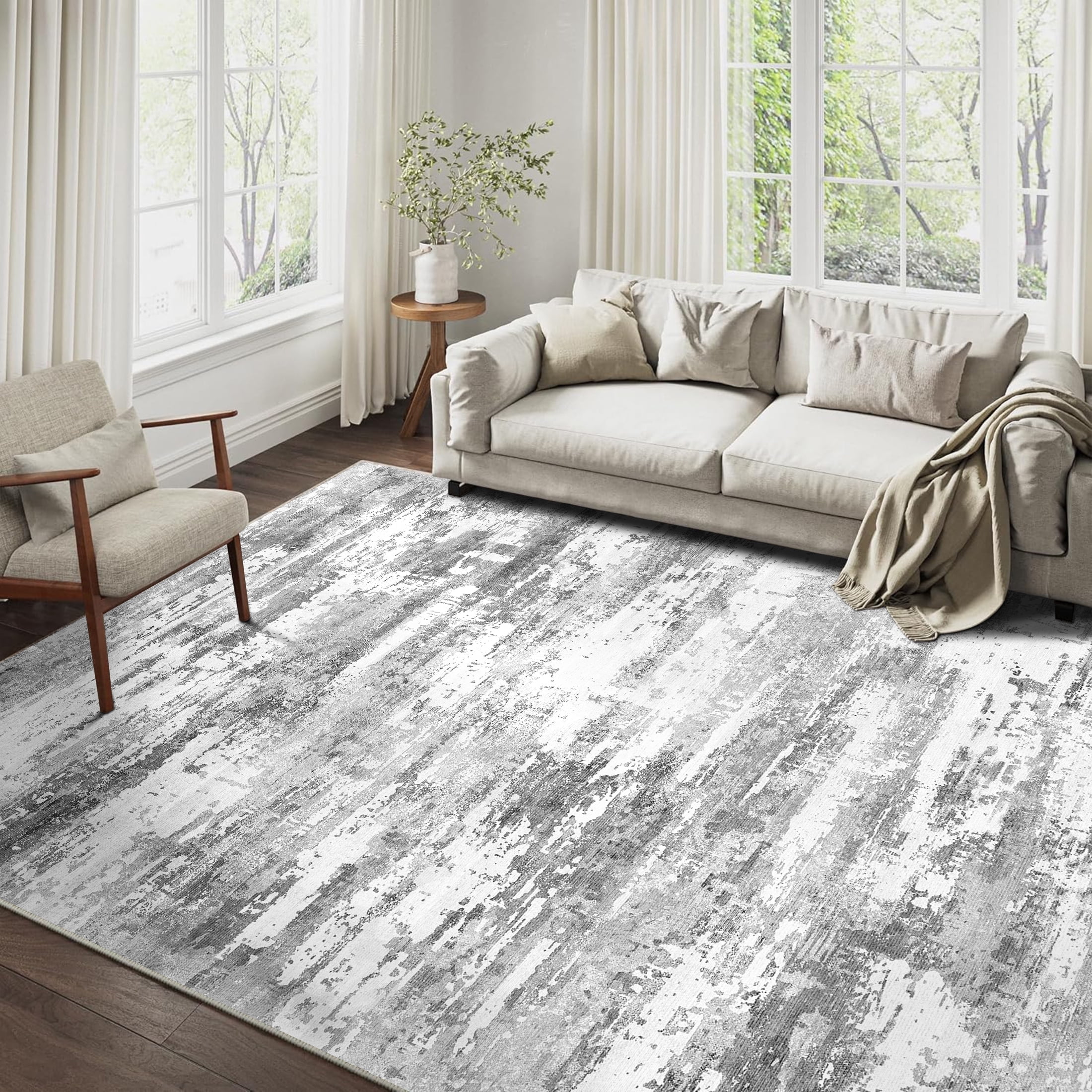BERTHMEER 8'x10' Area Rugs for Living Room Large Abstract Bedroom Dining Room Modern Machine Washable Non-slip Rugs,Gray