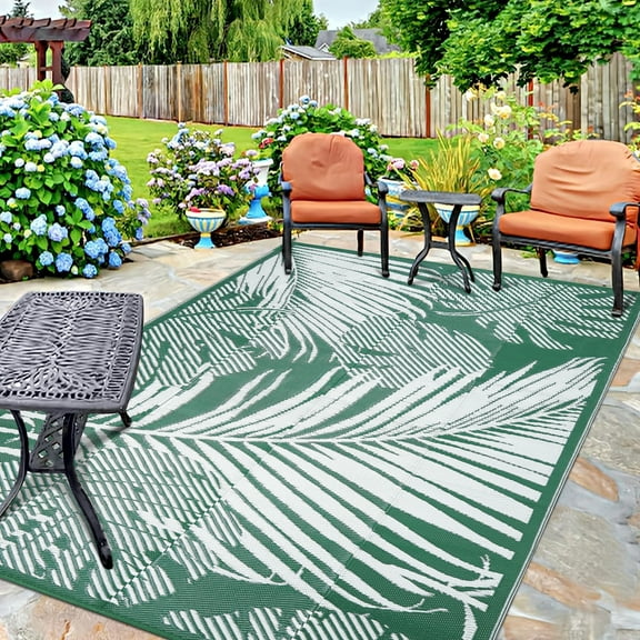 BERTHMEER 8'x10' Green Outdoor Plastic Straw Reversible Rugs，Waterproof Patio Carpets Mats for Deck，Camping，Beach，Picnic，Porch，Garden and Balcony
