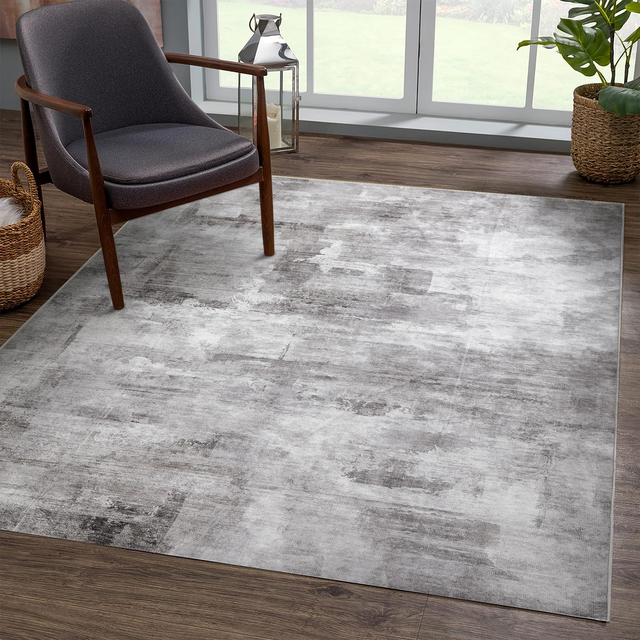 BERTHMEER 8'x10' Large Modern Abstract Area Rugs for Living Room Bedroom Dining Room Farmhouse Machine Washable Non-slip, Gray