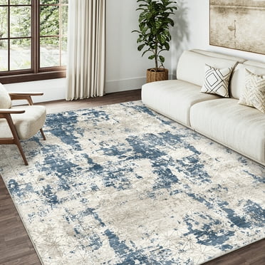 BERTHMEER 8'x10' Large Area Rugs for Living Room Bedroom Dining Room Office Farmhouse Navy Blue Abstract Soft Indoor Machine Washable Non-Slip Distressed Modern Contemporary Throw Geometric Rugs