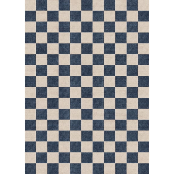 BERTHMEER 8'x10' Large Area Rugs for Living Room Bedroom Dining Room Office Geometric Modern Checkered Farmhouse Machine Washable Non-slip Traditional Distressed Carpets, Blue Beige