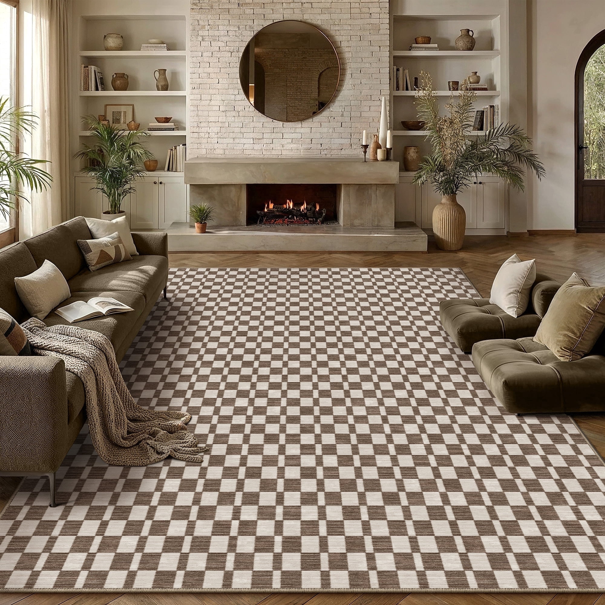 berthmeer 8'x10' large area rugs for living room modern checkered plaid rugs soft faux wool bedroom office dining room farmhouse geometric contemporary washable non slip rugs carpets, coffee