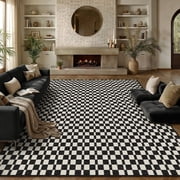 BERTHMEER 8x10 Large Area Rugs for Living Room Modern Checkered Plaid Rugs Soft Faux Wool Bedroom Office Dining Room Farmhouse Geometric Contemporary Washable Non Slip Rugs Carpets, Black
