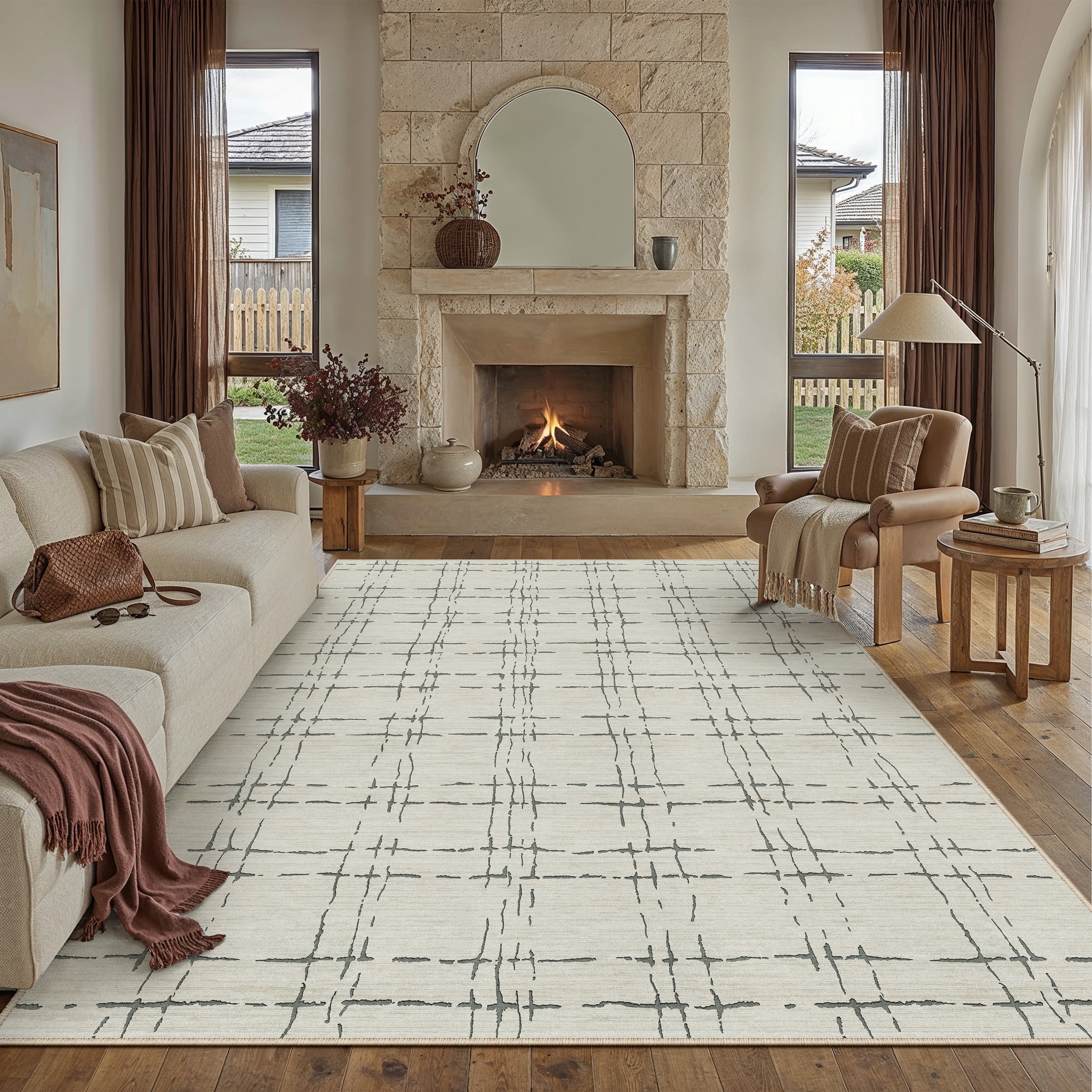 berthmeer 8'x10' large area rugs for living room modern rugs bedroom office dining room farmhouse geometric contemporary washable non slip rugs carpets, sand
