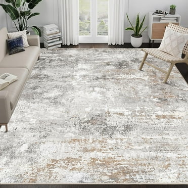 BERTHMEER 8'x10' Large Area Rugs Modern Abstract Rugs for Living Room Bedroom Dining Room Farmhouse Machine Washable Non-slip, Gold Gray