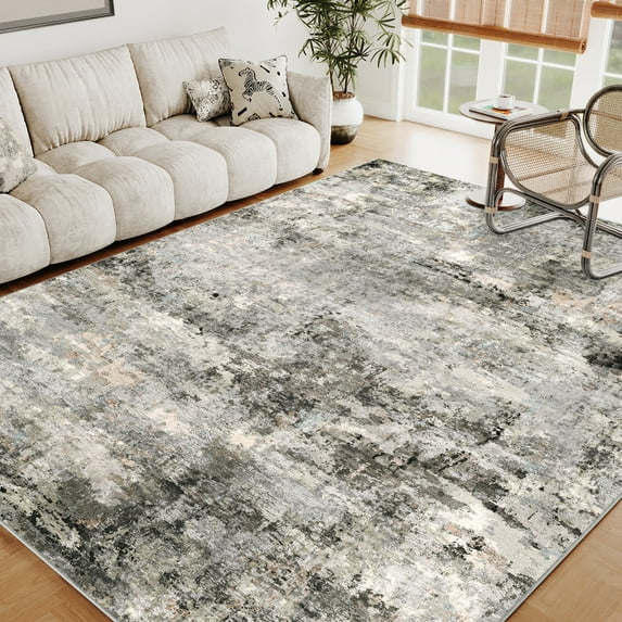 BERTHMEER 8'x10' Large Brown Abstract Area Rugs for Living Room Bedroom Dining Room Farmhouse Contemporary Rugs Non-Slip Machine Washable Indoor Rugs Carpets