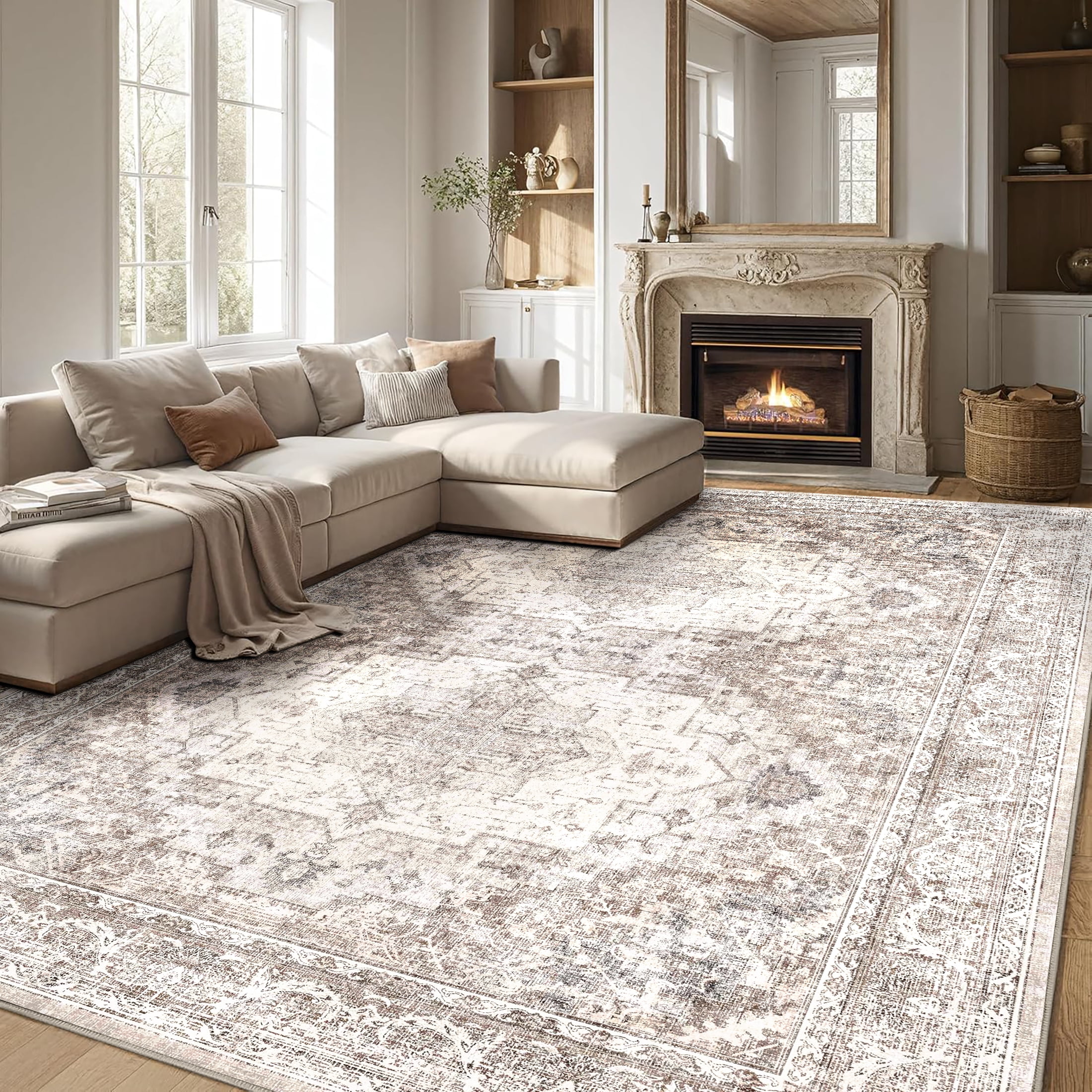 BERTHMEER 8'x10' Large Brown Area Rugs for Living Room Bedroom Dining Room Vintage Oriental Traditional Distressed Throw Rugs Farmhouse Machine Washable Non-slip - Walmart.com