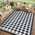 thumbnail image 1 of BERTHMEER 8'x10' Large Outdoor Rugs Waterproof Plastic Rugs Checkered Patio Rugs Straw Rugs Camping Rugs, Porch,Deck Rugs, RV Rugs for outside, Black & White, 1 of 5