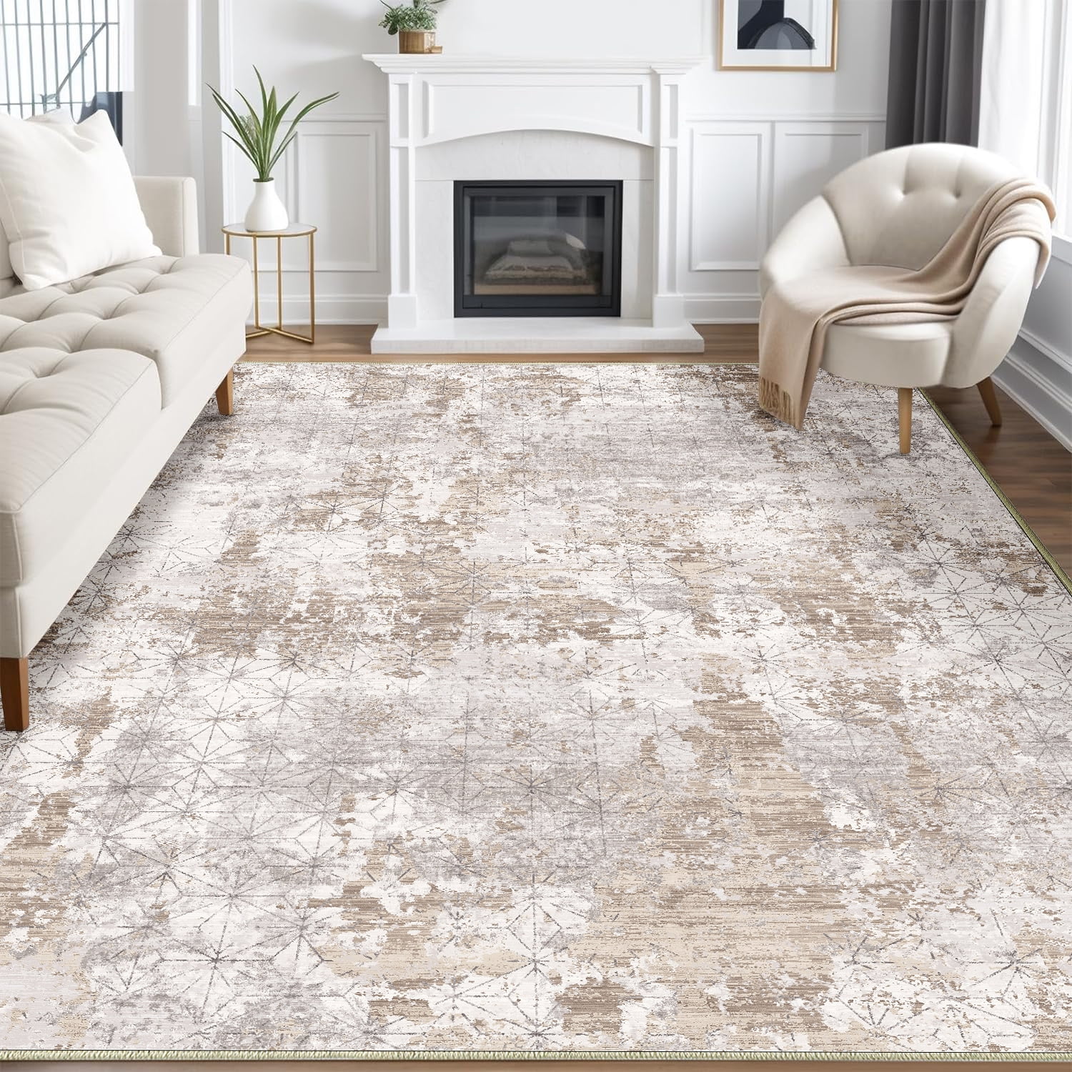 BERTHMEER 8'x10' Large Area Rugs for Living Room Bedroom Dining Room Office Farmhouse Modern Abstract Soft Indoor Machine Washable Non-Slip Distressed Contemporary Throw Rugs,Golden and Beige - Walmart.com