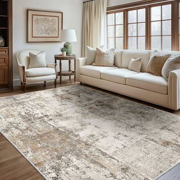 BERTHMEER 8'x10' Modern Abstract Large Area Rugs for Living Room Bedroom Dining Room Office Farmhouse Soft Indoor Machine Washable Non-Slip Distressed Throw Rugs,Brown&Gray