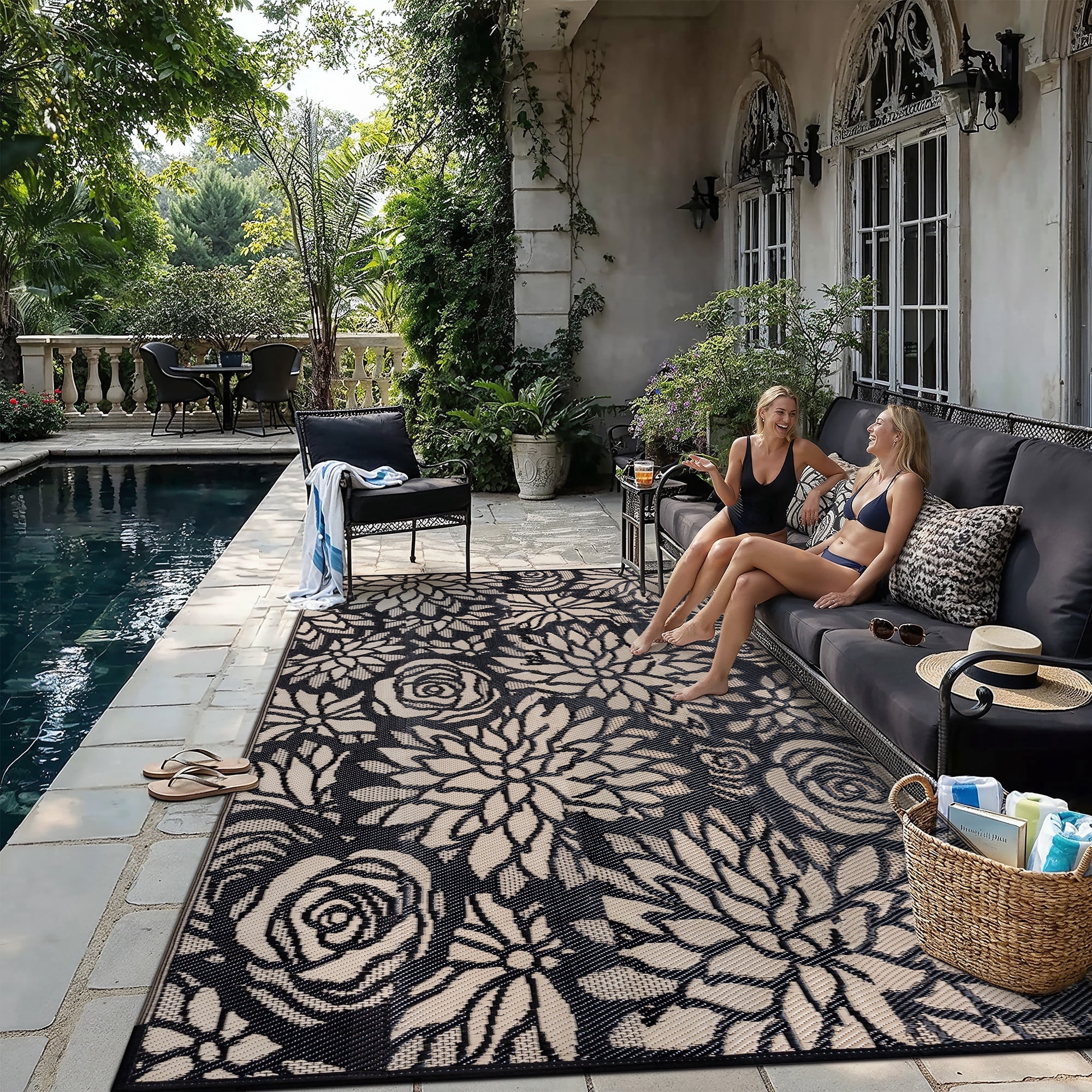 BERTHMEER 8'x10' Outdoor Rugs on Sale Clearance Plastic Straw Waterproof Patio rugs for RV Deck Camping Beach Picnic Garden and Balcony Brown