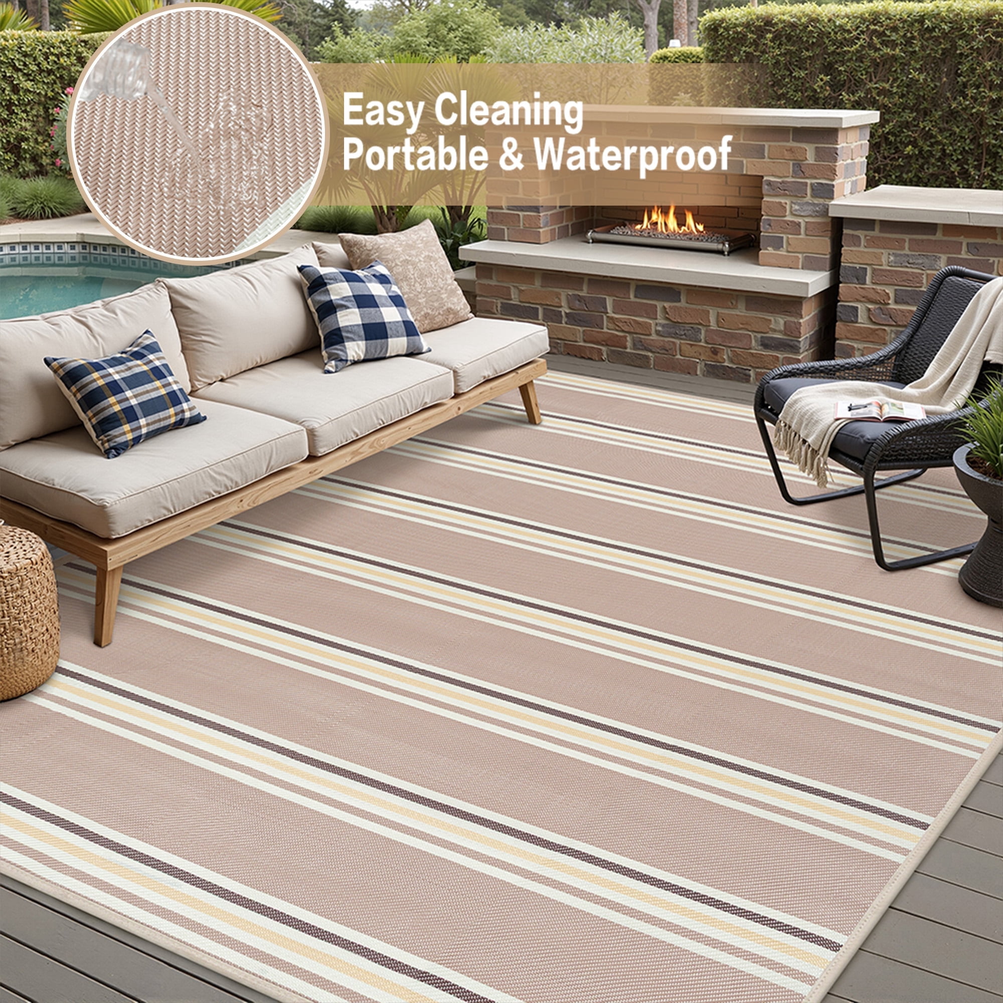 BERTHMEER 8'x10' Outdoor Rugs on Sale Clearance Waterproof Patio Rugs Plastic Straw Rugs for Camping Porch Deck RV Rugs outside，Beige Coffee Color Multi-color