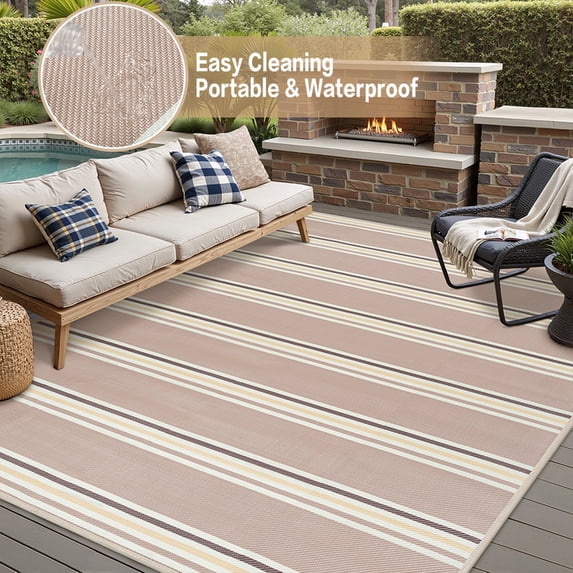 BERTHMEER 8'x10' Outdoor Rugs on Sale Clearance Waterproof Patio Rugs Plastic Straw Rugs for Camping Porch Deck RV Rugs outside,Beige Coffee Color Multi-color