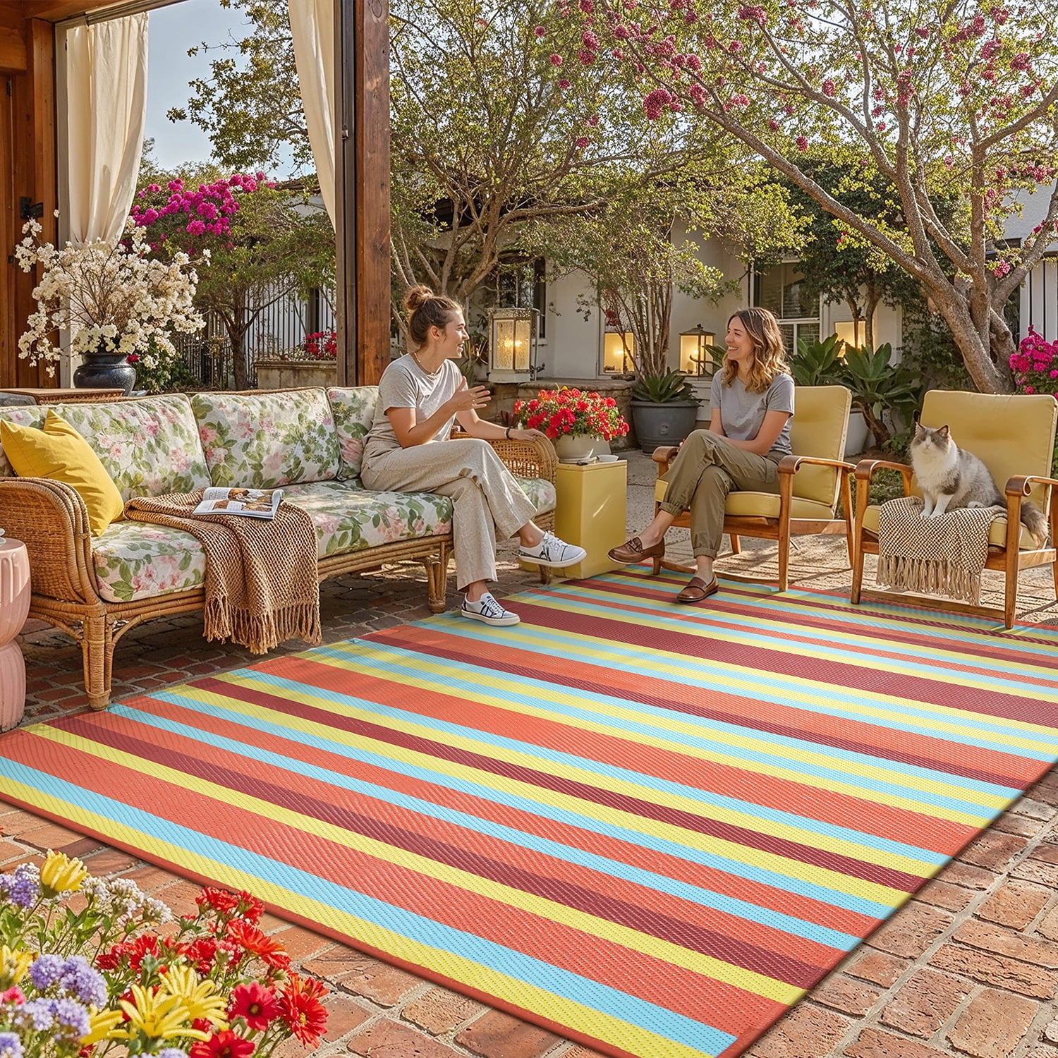 berthmeer 8'x10' outdoor rugs on sale clearance waterproof patio rugs plastic straw rugs for camping porch deck rv rugs outside,multi-color