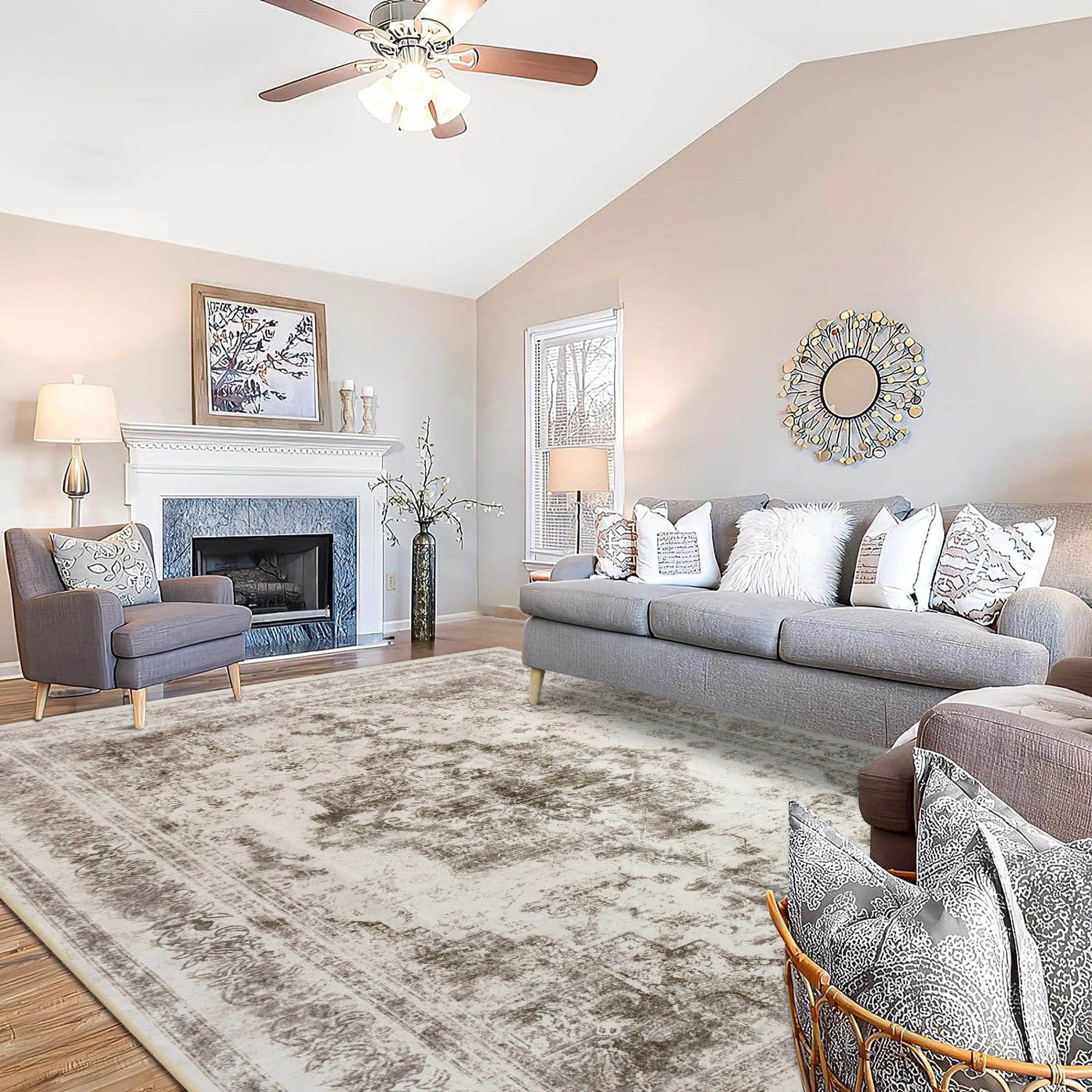 BERTHMEER 8'x10' Washable Area Rugs for Living Room Brown Rugs Bedroom Dining Room Office