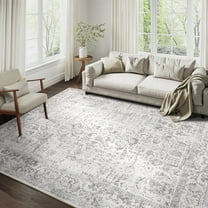BERTHMEER 8'x10' Washable Large Area Rugs indoor Vintage Oriental Distressed Rugs Carpets for Living Room Bedroom Dining Room Office Throw Rugs Non-slip, Gray