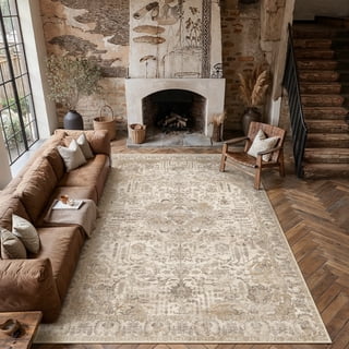 BERTHMEER 8x10 Area Rugs for Living Room Bedroom Vintage Beige Dining Room Farmhuose Large Carpets Washable Non-Slip Soft Low Pile Traditional Distressed Oriental Indoor for Office Playroom