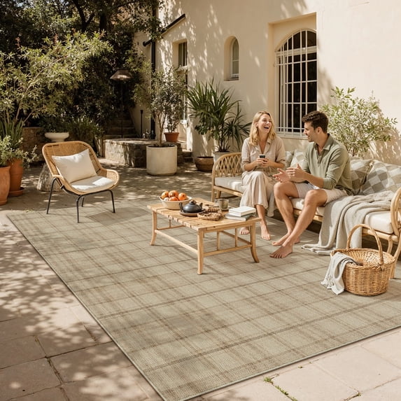 BERTHMEER 8'x10' Large Easy Jute Area Rugs for Living Room, Dining Room Office Rug Farmhouse Outdoor Patio Carpet, Washable Non Slip Indoor Outdoor Rugs for Backyard Entry Deck, Beige