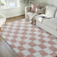 thumbnail image 1 of BERTHMEER 9'x12' Large Fluffy Checkered Area Rugs for Bedroom Living Room Dinning Room Soft Modern Geometric Plush Pile Ultra-Soft Rugs Carpets, Pink White, 1 of 7