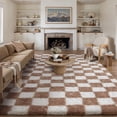 thumbnail image 1 of BERTHMEER 9'x12' Shag Area Rugs for Living Room Bedroom Bedroom Fluffy Rugs Geometric Checkered Contemporary Rugs Carpets,Brown White, 1 of 5