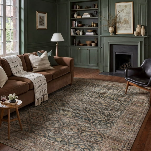 BERTHMEER 9'x12' Area Rugs for Living Room Bedroom Kitchen Entrance Traditional Rugs Vintage Non Slip Washable Dorm Office Oriental Dining Room Throw Rugs,Navy Blue